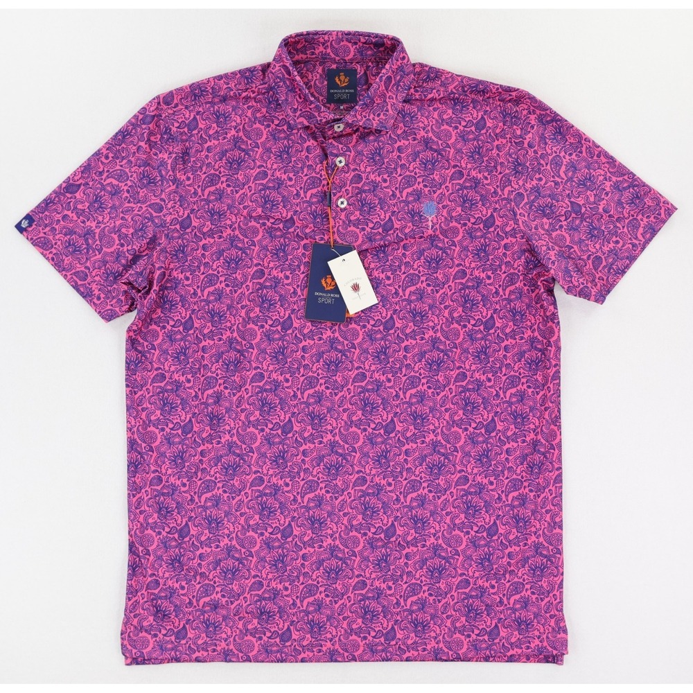 Donald Ross Sport Golf Polo Shirt Mens Medium Blue Pasiely Pink Colorado GC NWT